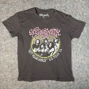 Aerosmith Graphic T-Shirt Mens XL Grey Get Your Wings 1974 Tour Band Tee